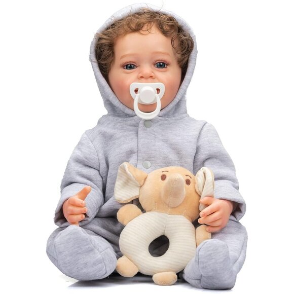 🆕 22 inch Full Body Silicone Boy Toddler Baby Doll Curly Hair with Teeth - Picture 4 of 8